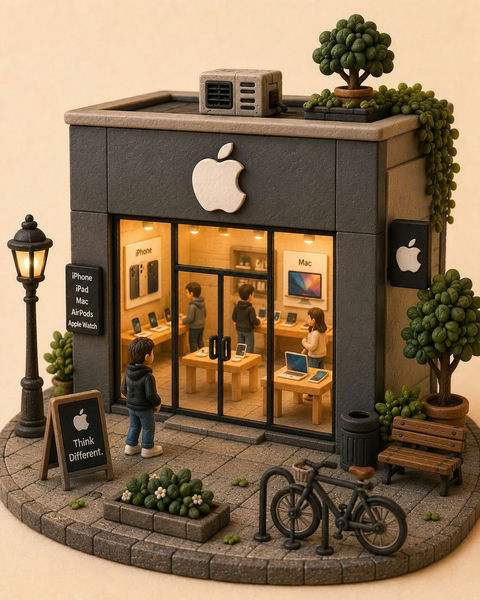 品牌商店微缩手工粘土模型 - AI图片提示词示例
