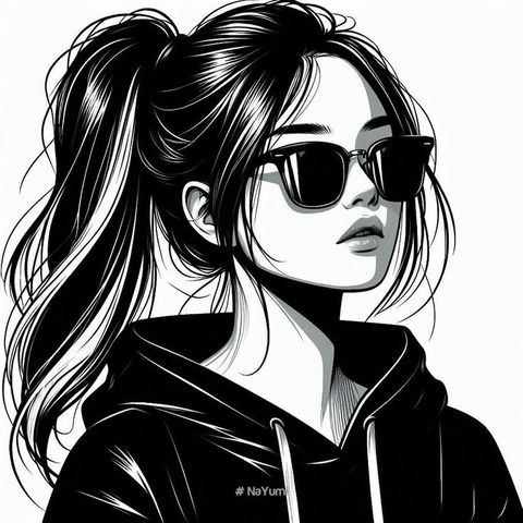 高对比度黑白墨绘时尚女性插画 - AI图片提示词示例