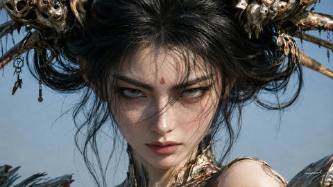 真人电影实拍奇幻东亚女性近景 - AI图片提示词示例
