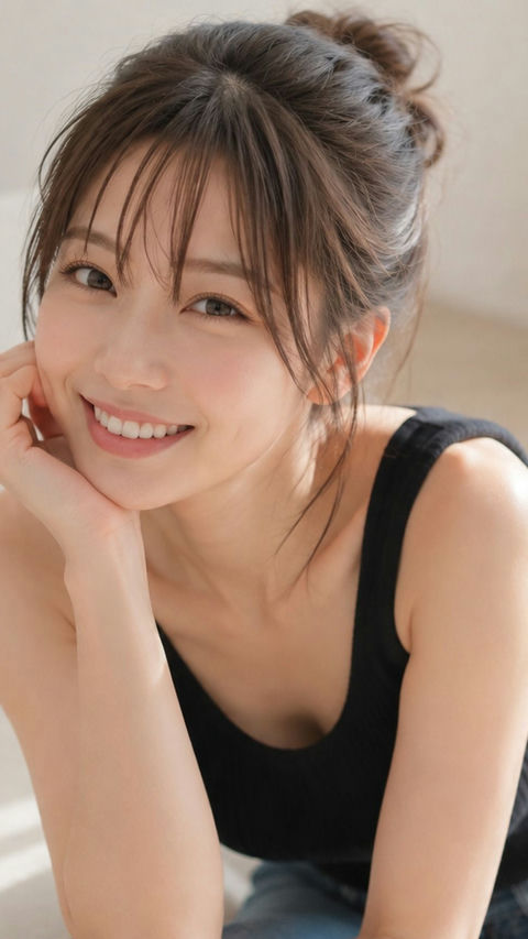 晨光溢满居室的治愈系日系女性人像 - AI图片提示词示例