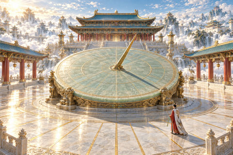金晷天庭：司时仙官的一线定昼仪式 - AI图片提示词示例