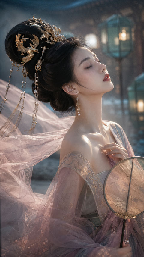 大唐风华：金凤衔珠闭目感悟清风之美 - AI图片提示词示例