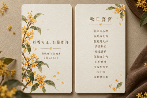 桂花金秋主题中式婚礼菜单设计 - AI图片提示词示例