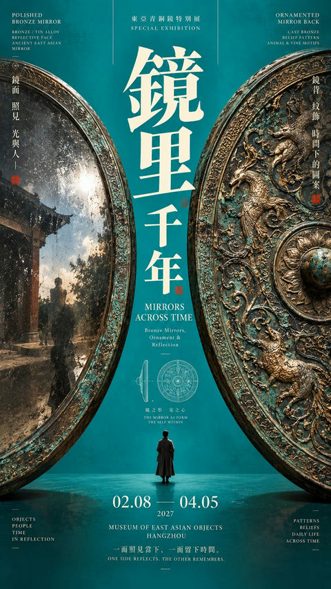 中轴夹景高级文化展览海报设计 - AI图片提示词示例