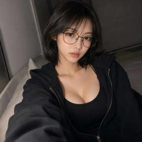 深夜韩系公寓极简风女生自拍 - AI图片提示词示例