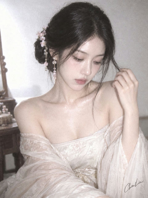 粗颗粒梦幻胶片韩系新中式女子人像 - AI图片提示词示例