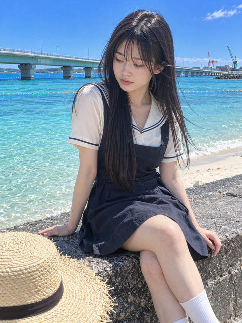 海边夏日少女感超写实人像摄影 - AI图片提示词示例