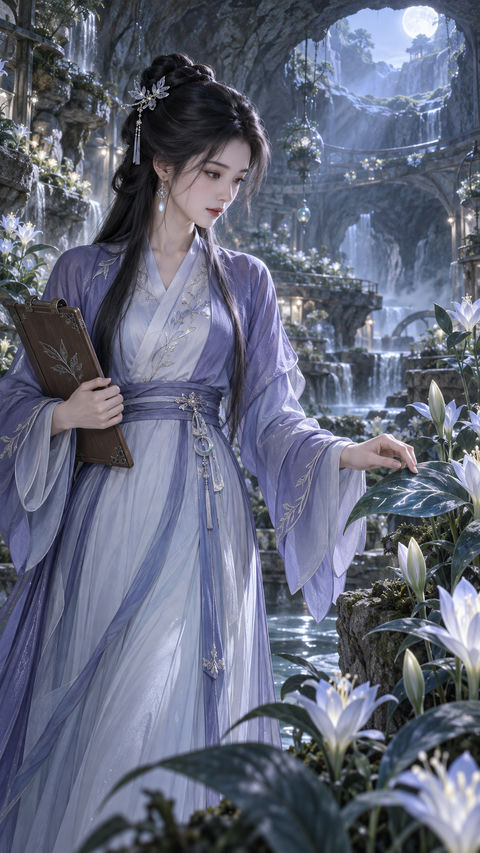 岫烟谷夜兰记录官：月下兰脉之语 - AI图片提示词示例