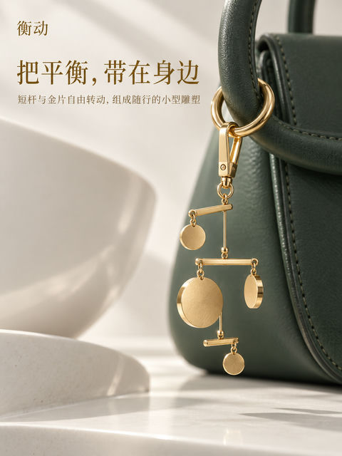 衡动系列：动态平衡黄金包挂品牌视觉海报 - AI图片提示词示例