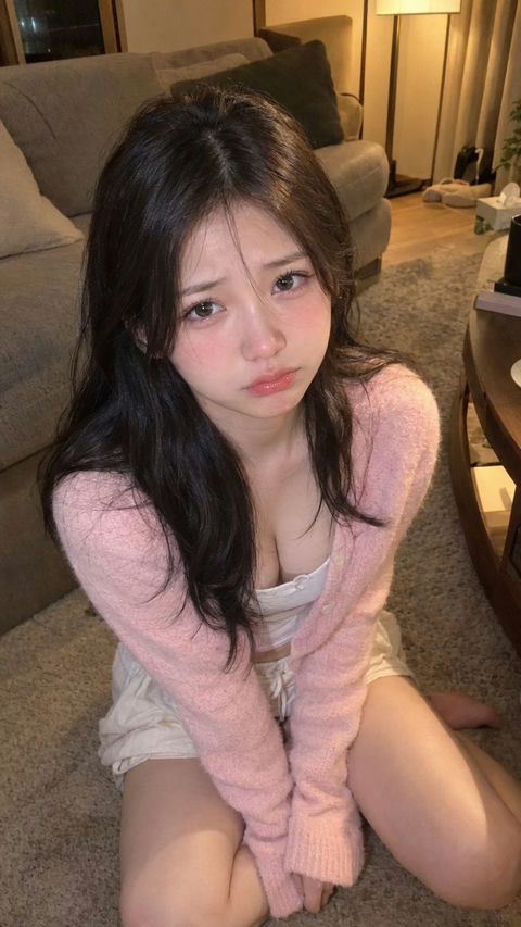 委屈撒娇的东亚女性家居写实摄影 - AI图片提示词示例