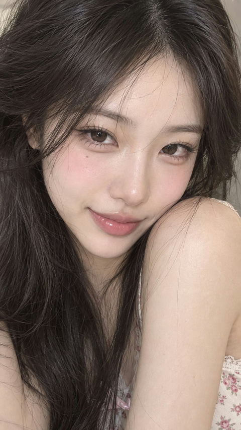 唯美猫系颜东亚年轻女性特写写真 - AI图片提示词示例