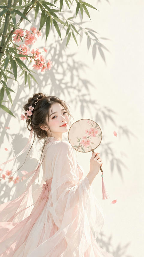 东方禅意极简插画夏日古风女子 - AI图片提示词示例