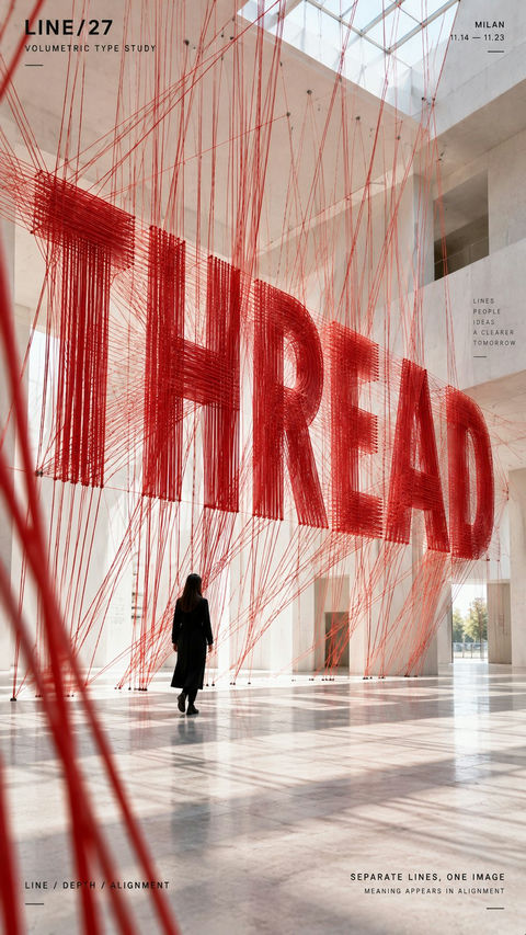 当代体积空间透视排版海报 - AI图片提示词示例