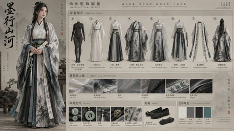 水墨仙侠服饰档案：优雅东方女性全记录 - AI图片提示词示例