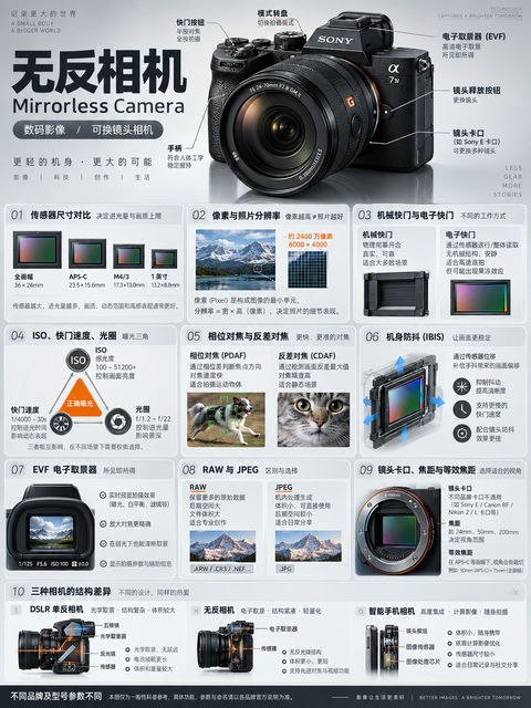 未来感博物馆无反相机百科展板 - AI图片提示词示例