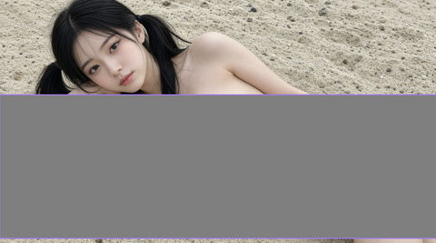 海滩边侧卧的清纯双马尾少女 - AI图片提示词示例