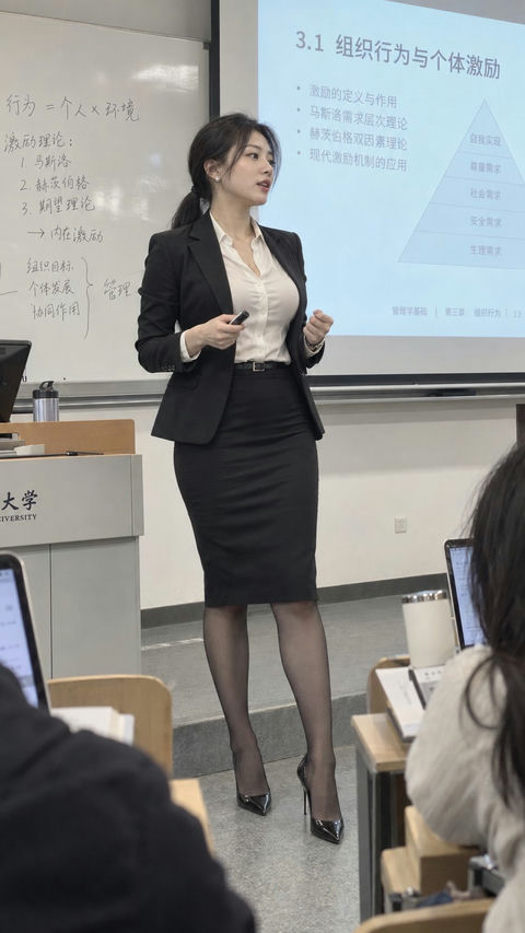 大学课堂知性时尚女教师手机抓拍 - AI图片提示词示例