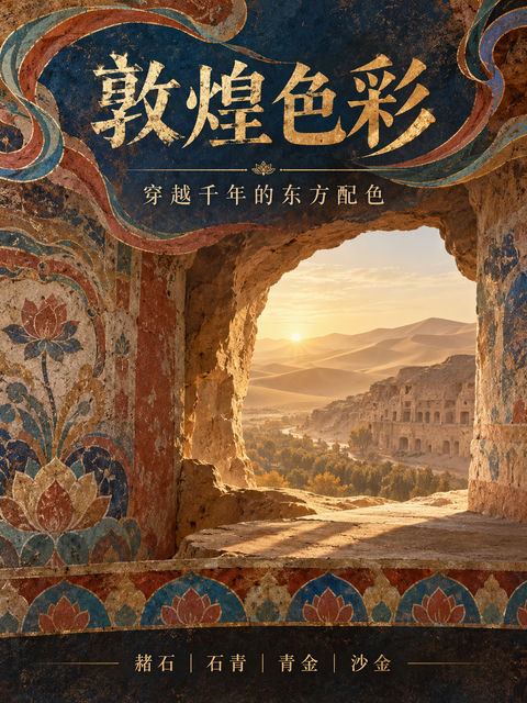 敦煌千年色彩现代博物馆科普海报 - AI图片提示词示例
