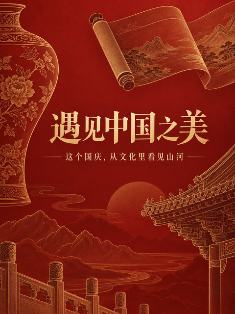 遇见中国之美：国庆文化主题博物馆风海报 - AI图片提示词示例
