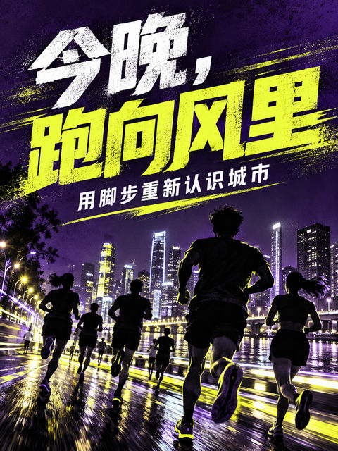 城市夜跑运动海报今晚跑向风里 - AI图片提示词示例