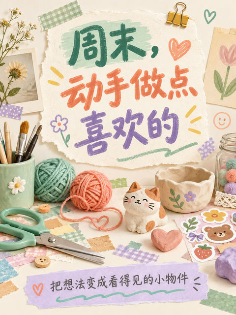 周末手作体验招募治愈系插画海报 - AI图片提示词示例