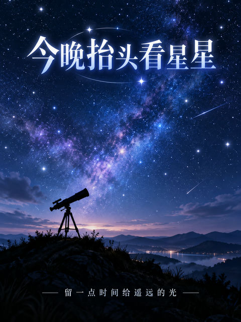 梦幻星空下的观星之夜海报设计 - AI图片提示词示例