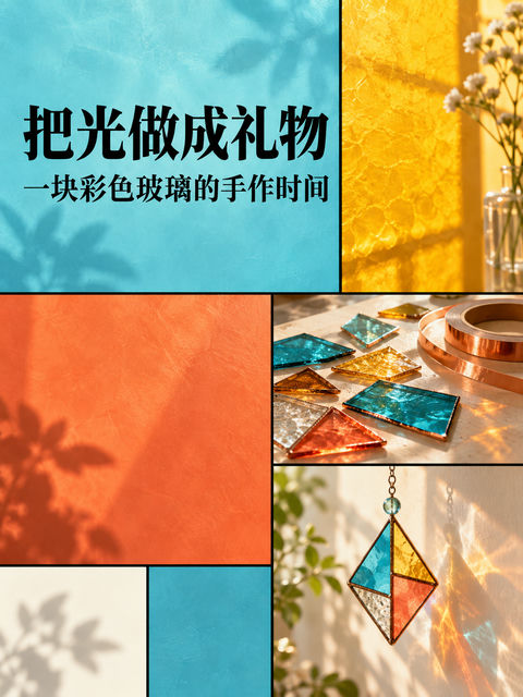 治愈系彩色玻璃手作工坊海报 - AI图片提示词示例