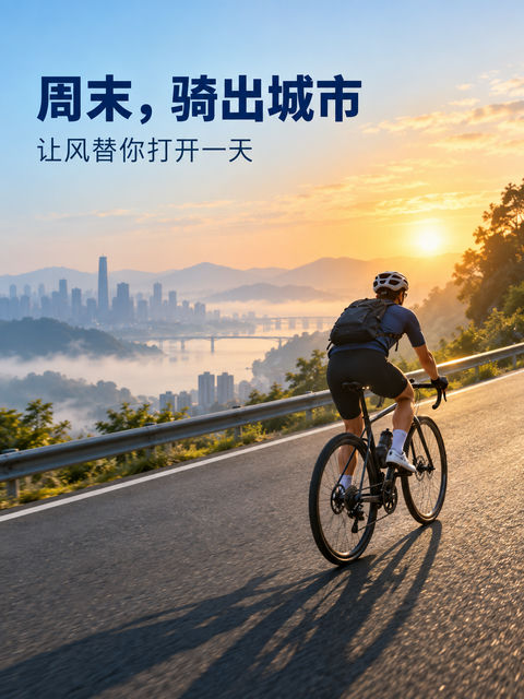 晨光骑行城市周末活动海报 - AI图片提示词示例