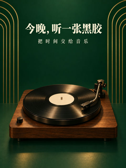 典雅祖母绿黑胶听证会极简海报 - AI图片提示词示例