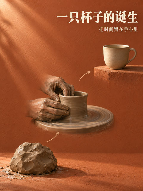 陶艺时光手工陶杯诞生记海报 - AI图片提示词示例