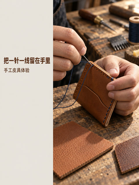 匠心手作皮具课宣传海报 - AI图片提示词示例