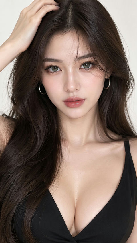 华丽优雅女性极简影棚特写人像 - AI图片提示词示例