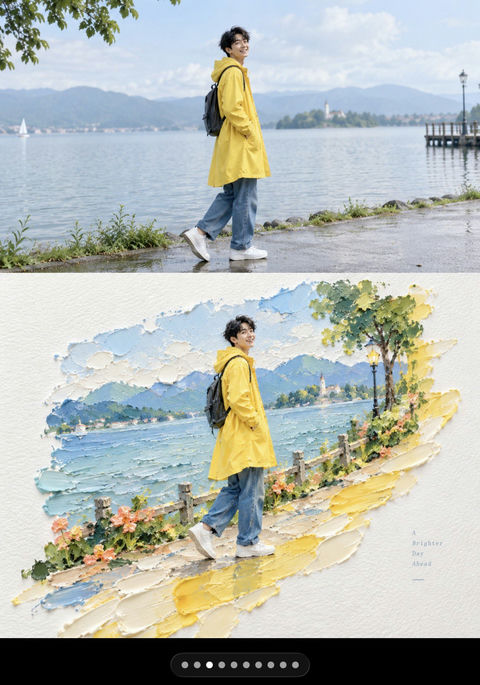 竖版双拼原图转三维厚涂微景观插画 - AI图片提示词示例