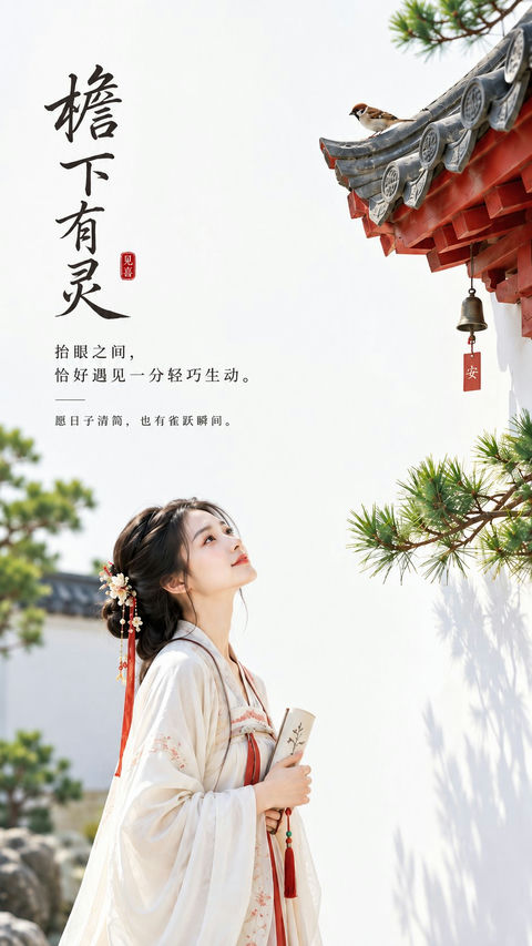 东方禅意极简女性审美新中式海报 - AI图片提示词示例
