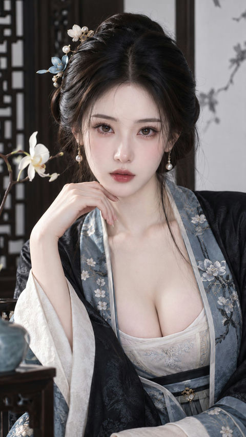 古风极简端庄名门小姐美妆特写 - AI图片提示词示例