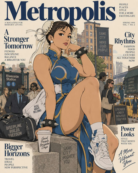 90年代复古都市生活方式杂志插画 - AI图片提示词示例