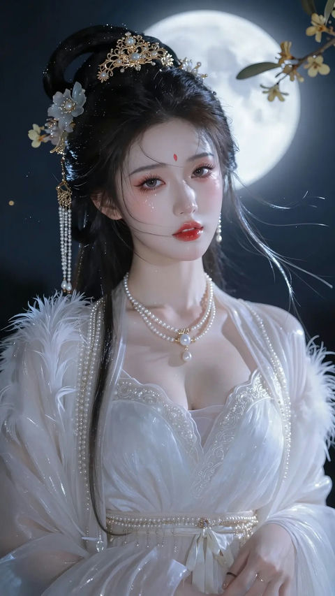 银月羽裳清冷仙姬中式人像 - AI图片提示词示例