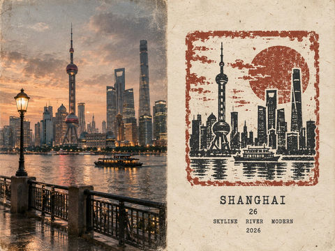 旅游日志橡皮印章风格海报生成提示词 - AI图片提示词示例