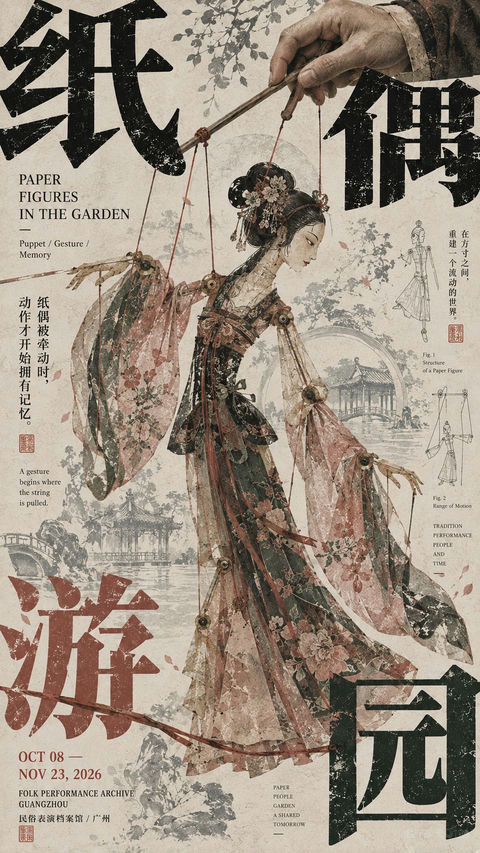 东亚文化展览海报压角构图设计 - AI图片提示词示例