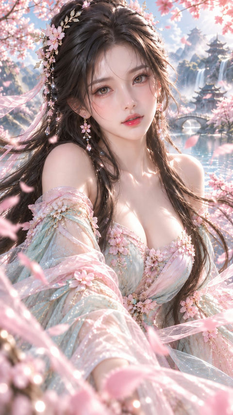 东方幻想仙境少女高精度3D肖像 - AI图片提示词示例