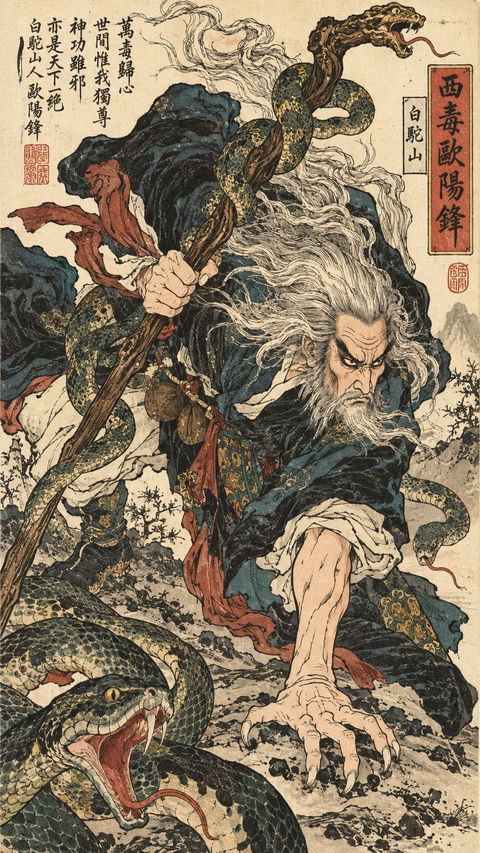 东方武侠浮世绘人物画风格提示词模板 - AI图片提示词示例