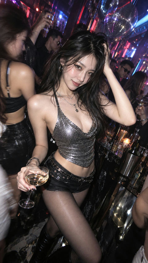首尔夜店Y2K韩系美女写实摄影 - AI图片提示词示例
