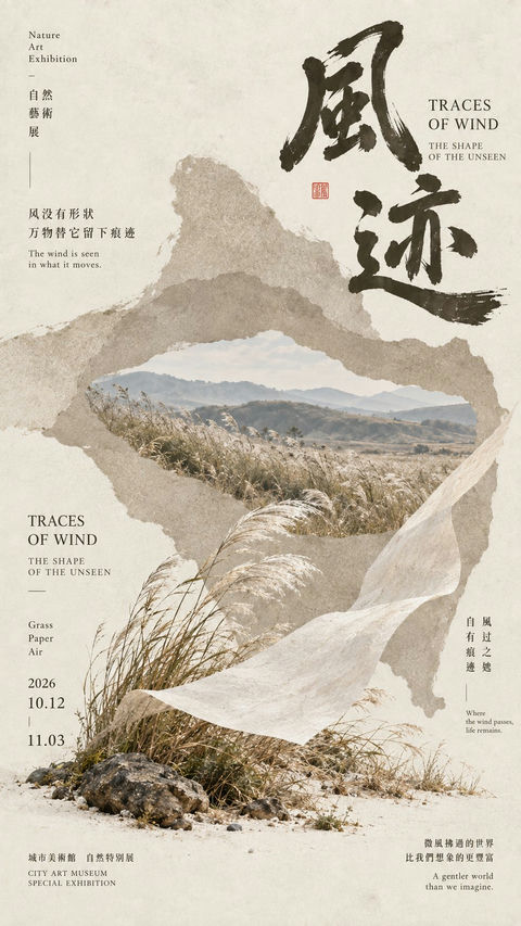 东方自然文化艺术海报设计 - AI图片提示词示例