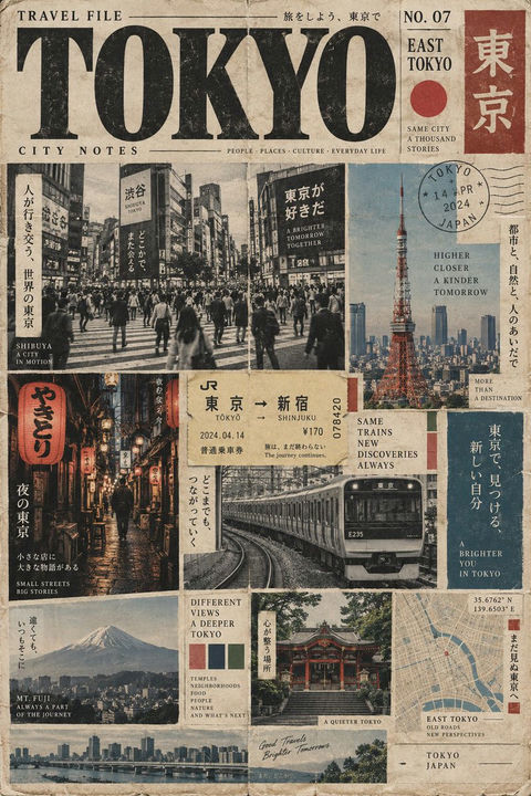 复古独立旅行报纸拼贴海报 - AI图片提示词示例