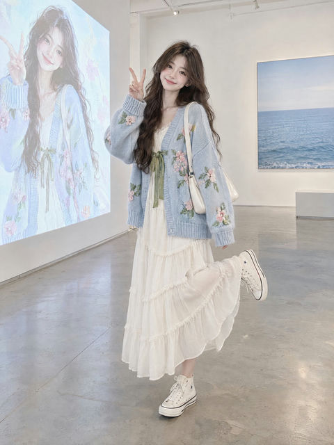 简约画廊甜美少女时尚人像 - AI图片提示词示例