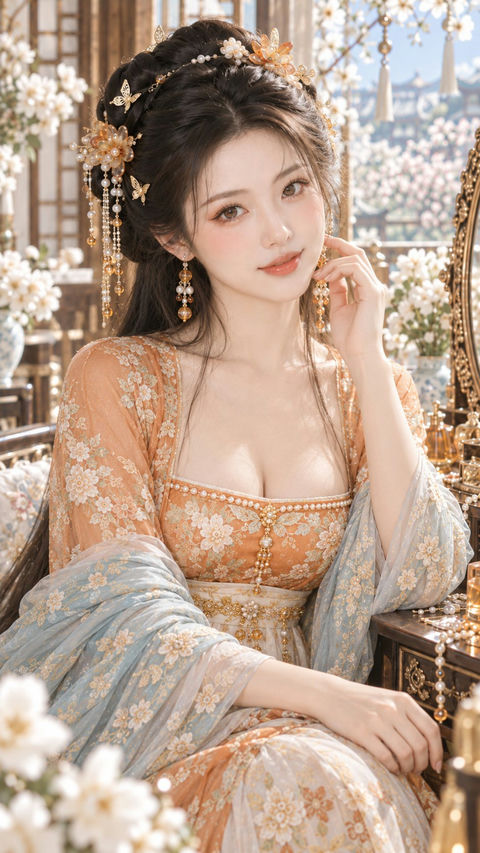 古风富养系明亮美妆写真甜贵温润大小姐 - AI图片提示词示例
