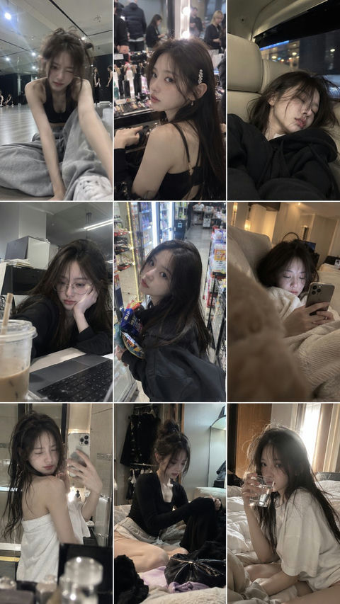 KPOP女团成员日常九宫格手机废片感写真 - AI图片提示词示例