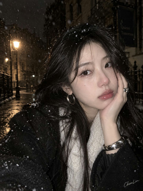 初雪街道Y2K金属感单人近景写真 - AI图片提示词示例