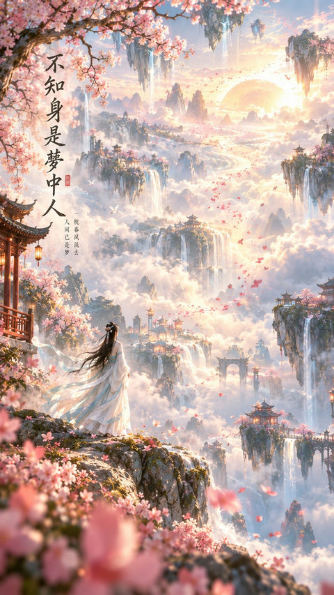 东方梦境美学艺术海报春日旧梦 - AI图片提示词示例