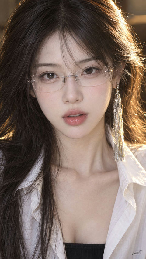 东方现代知性少女面部大特写 - AI图片提示词示例